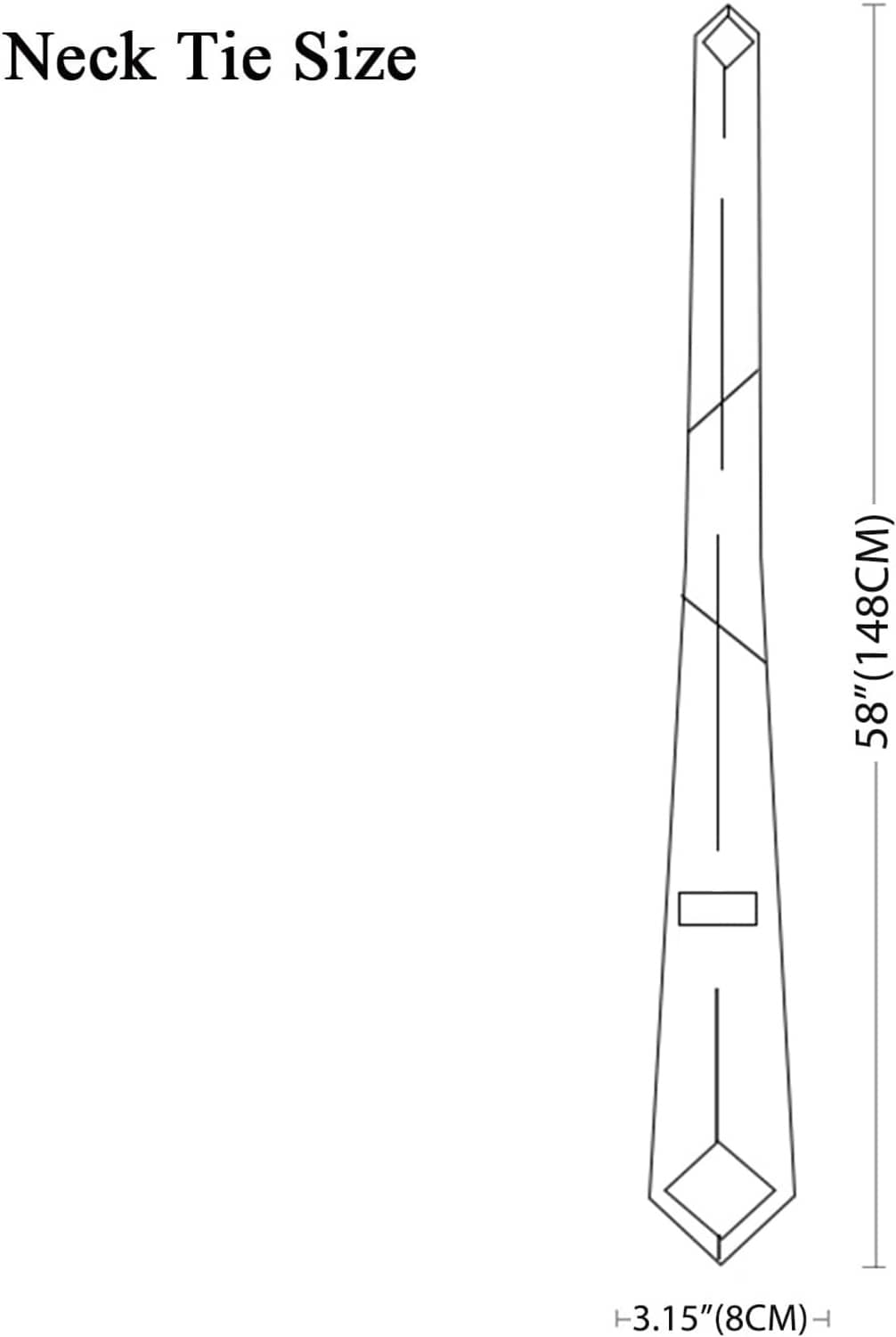 Necktie sizing diagram showing width about 3.15 in and length about 57 in