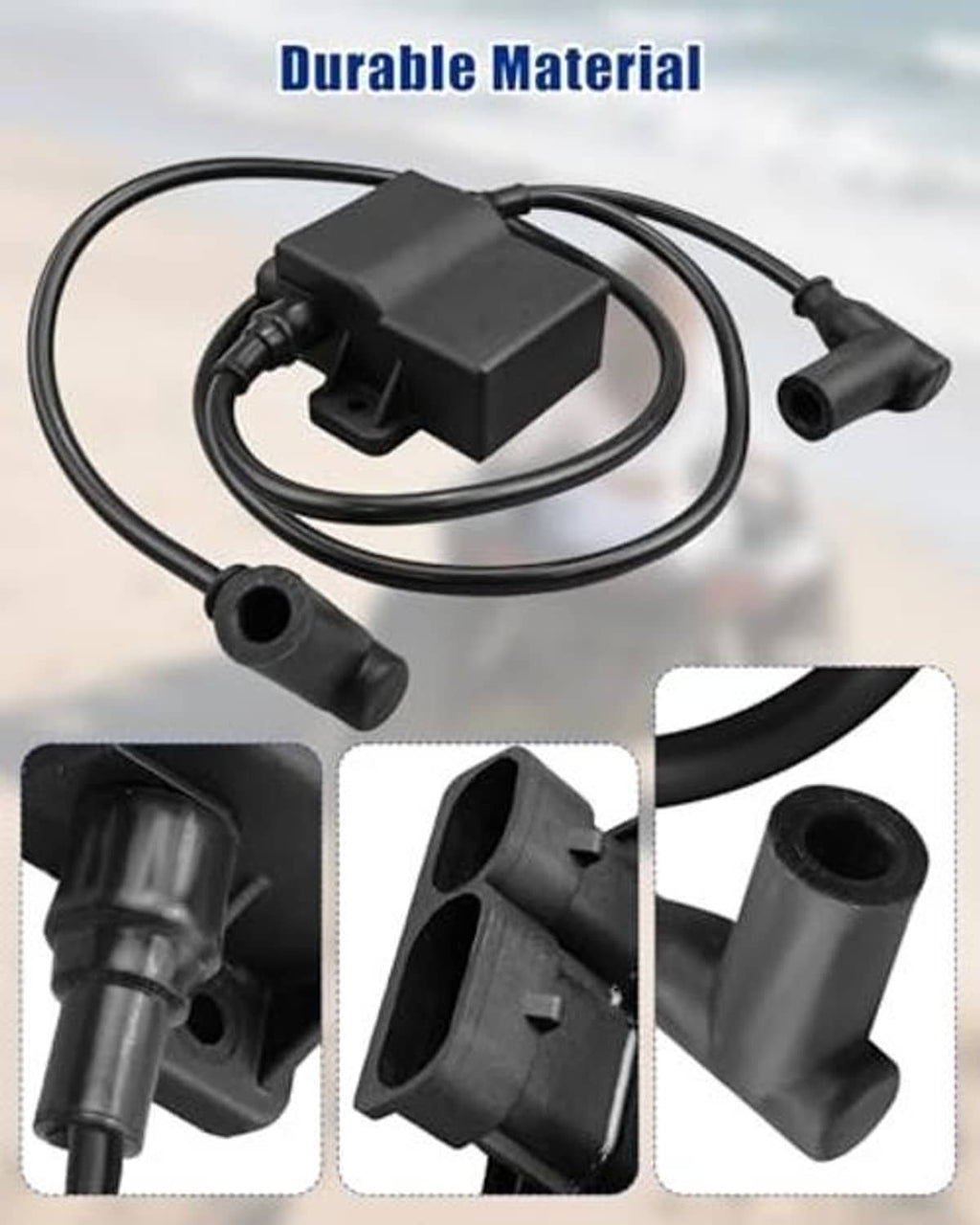 Ignition controller coil with black module, wiring, and three connector ends