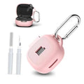 Pink protective earbud case cover with carabiner and cleaning kit tools