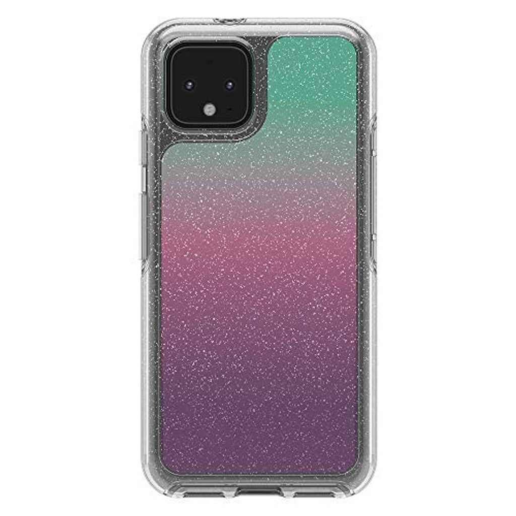 Google Pixel 4 gradient clear case, purple-to-green speckled finish with camera cutout