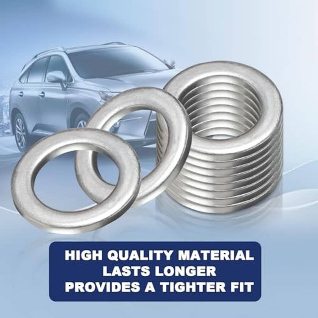 M14 oil drain plug gasket washer, silver metal rings with threaded cup insert