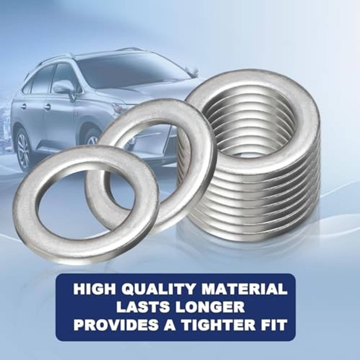 M14 oil drain plug gasket washer, silver metal rings with threaded cup insert