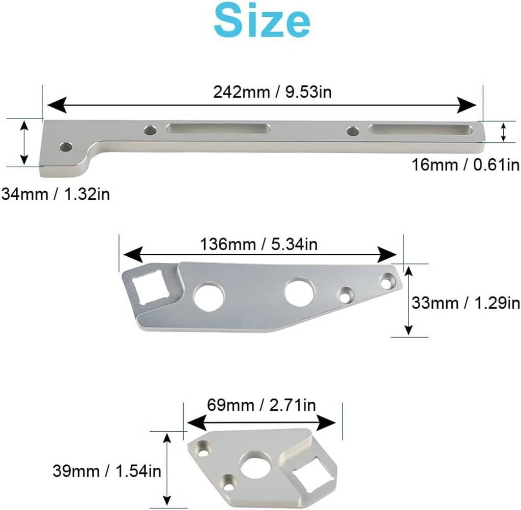 Aluminum throttle cable bracket measuring plate with mounting holes, silver