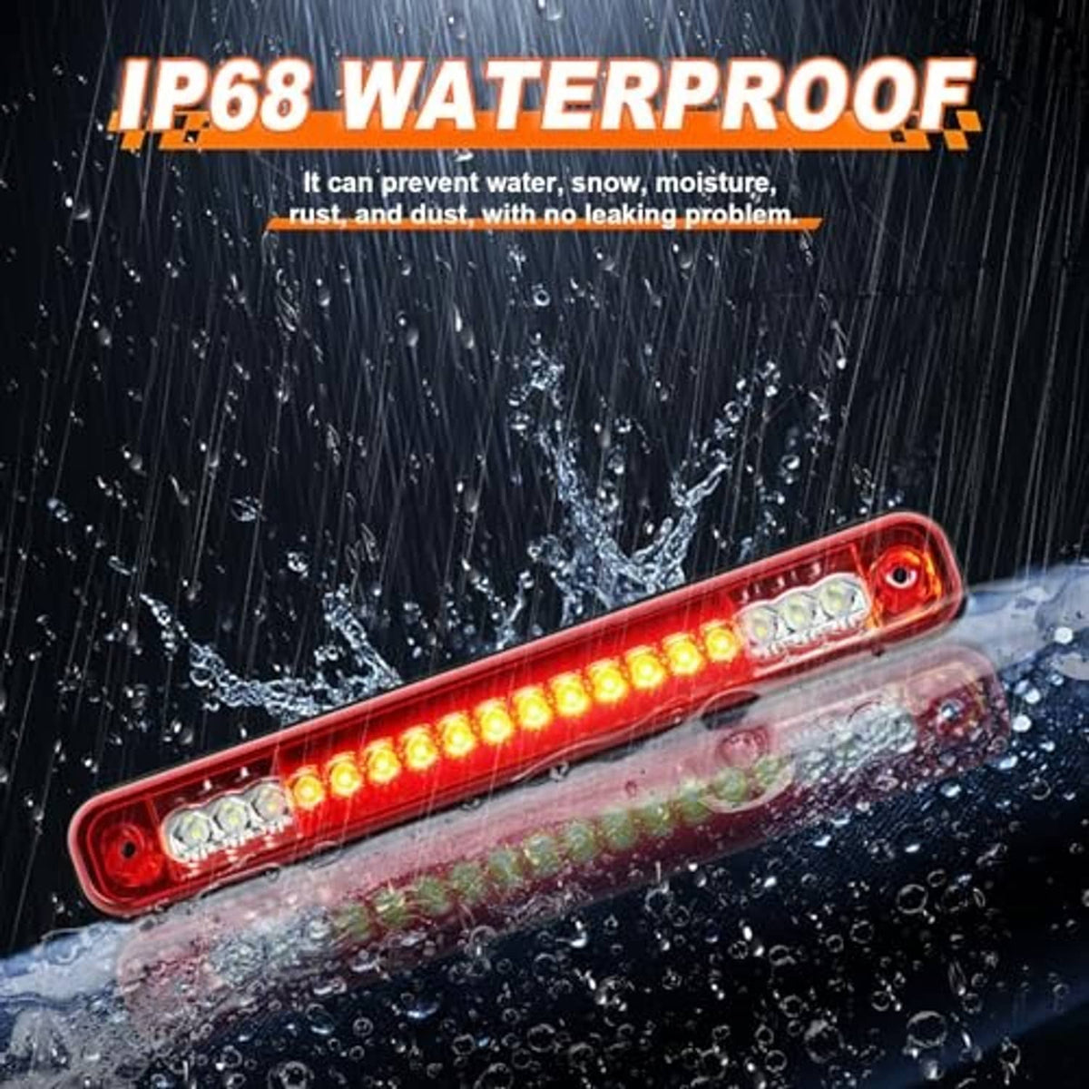 LED third brake light bar with red lens and amber LED strip