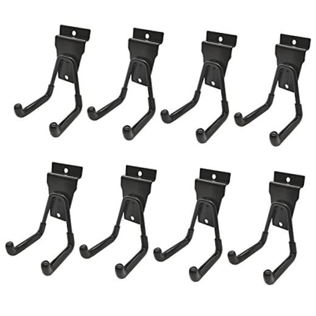 Black small U slatwall hooks, 8-pack bundle of double prong hangers