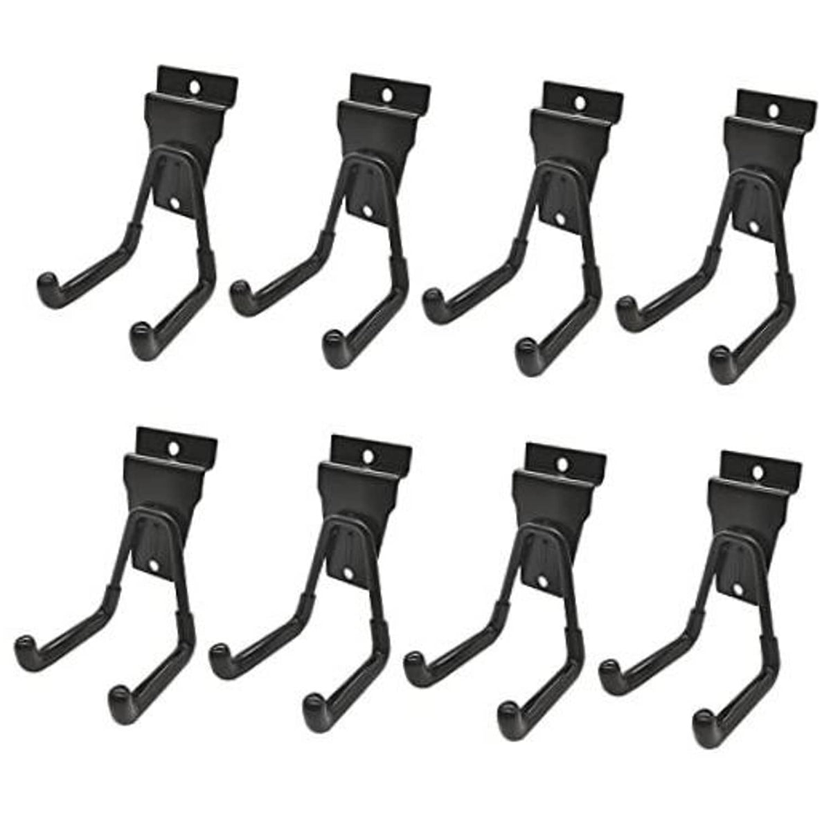 Black small U slatwall hooks, 8-pack bundle of double prong hangers