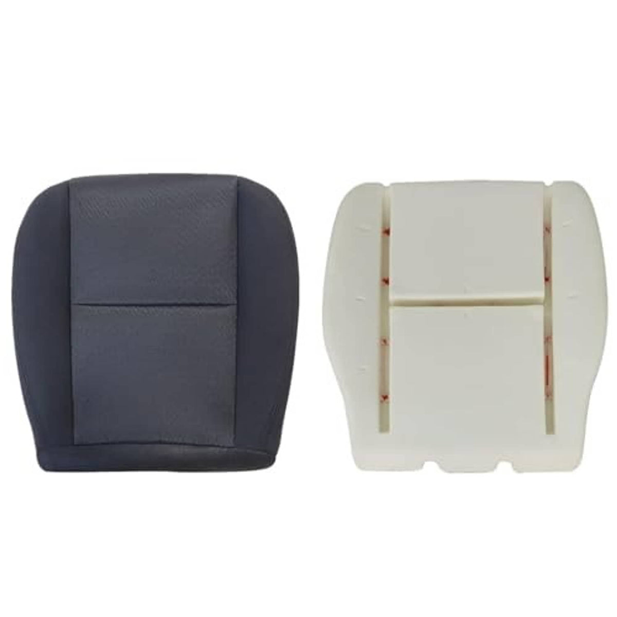 Front driver seat cushion cover and foam insert, light beige with molded mounting tabs