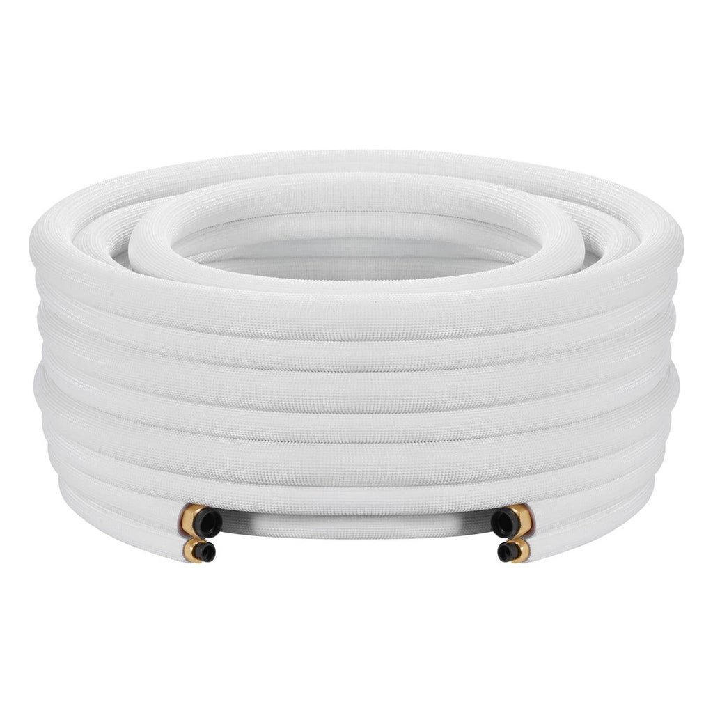 White insulated mini split refrigerant line set coil with copper connectors