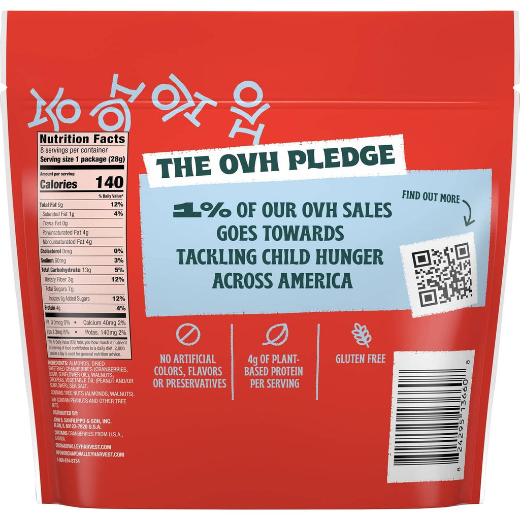 Back of red Heart Healthy Mix pouch with Nutrition Facts and ingredient panel