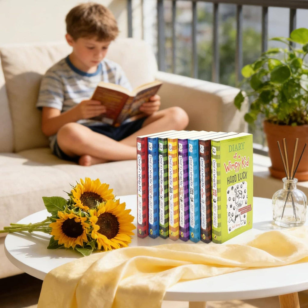 Diary of a Wimpy Kid book box set with multicolor spines and front cover