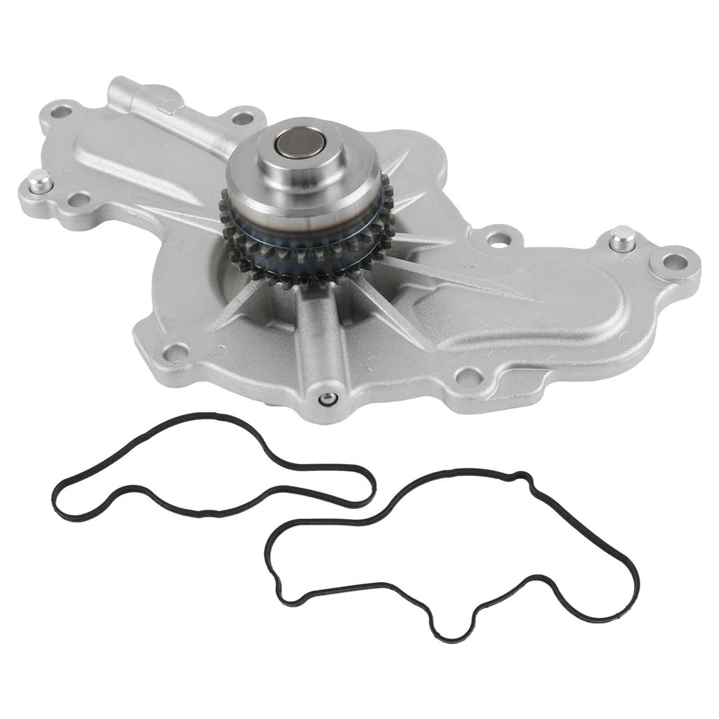Water pump assembly with metal housing and timing gear, includes gasket set.