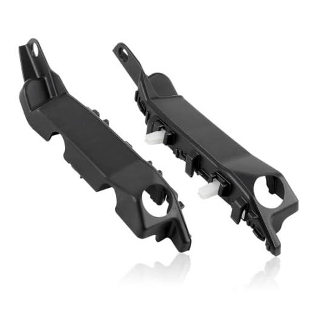 Pair of black front bumper mounting brackets with round holes