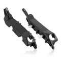 Pair of black front bumper mounting brackets with round holes