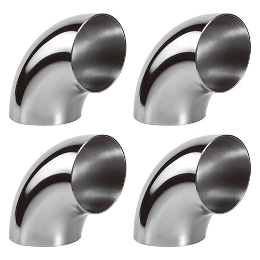 Set of four stainless steel 90-degree elbow fittings with round openings