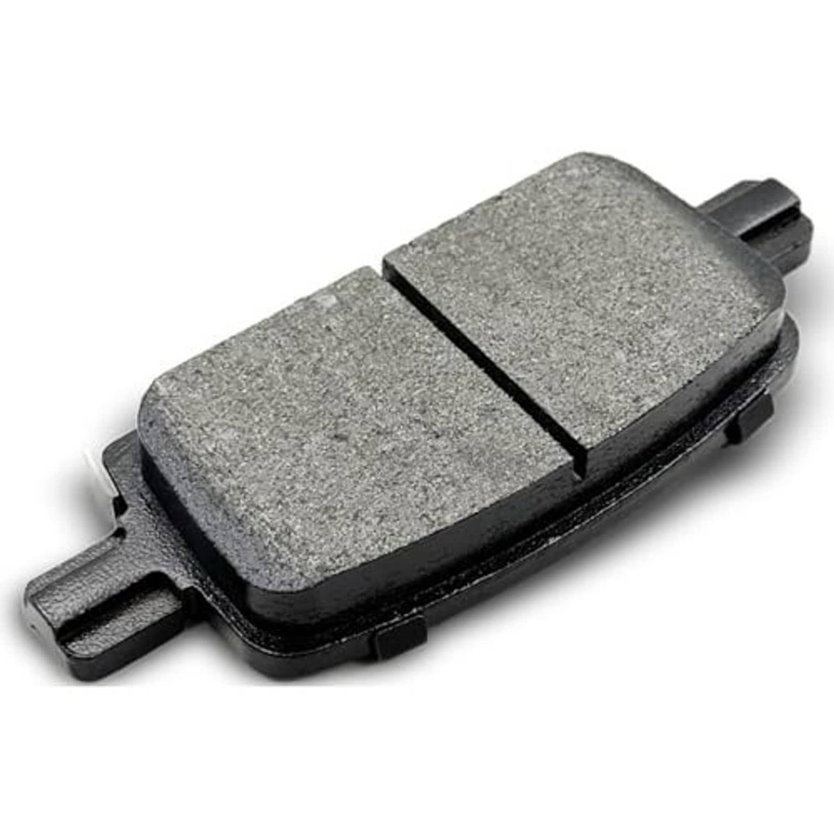 Ceramic brake pad, two-piece gray friction surface on black backing plate
