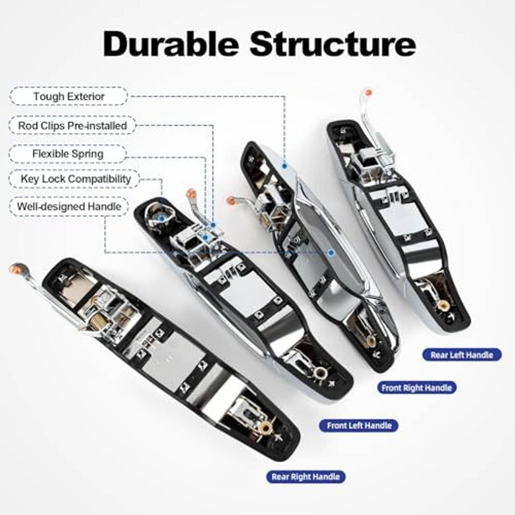 Chrome exterior door handle, cutaway view showing internal lock and spring mechanism