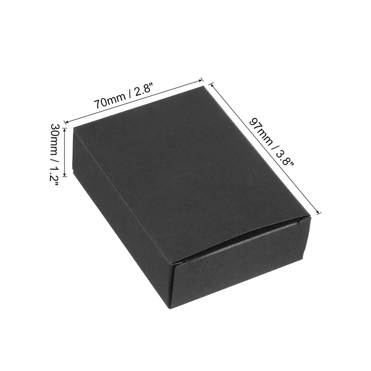 Black paper soap box with fold-over lid, shown at an angle