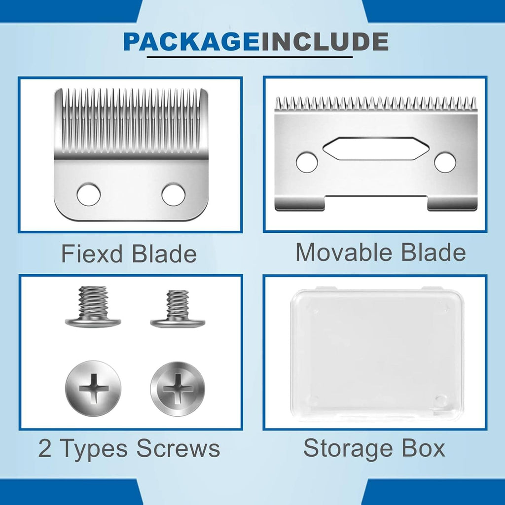 Replacement blade kit with flexi and movable blades, two screws, and storage box