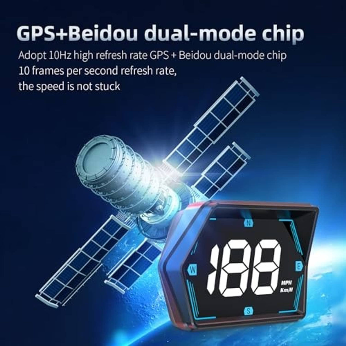 HUD GPS speedometer with large white speed digits on dark screen