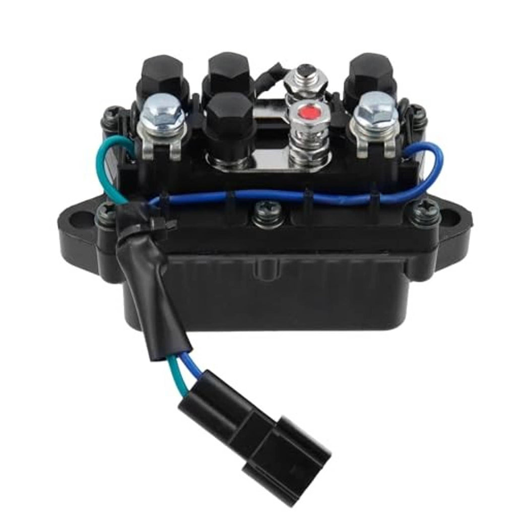 Tilt trim relay module for Yamaha outboard, black relay housing with blue wires and front mounting