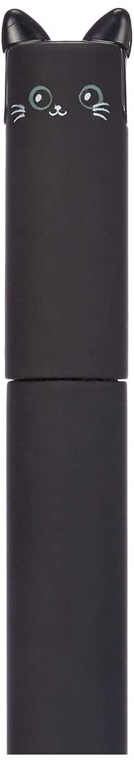 Cat-faced erasable gel pen cap and barrel, black ink