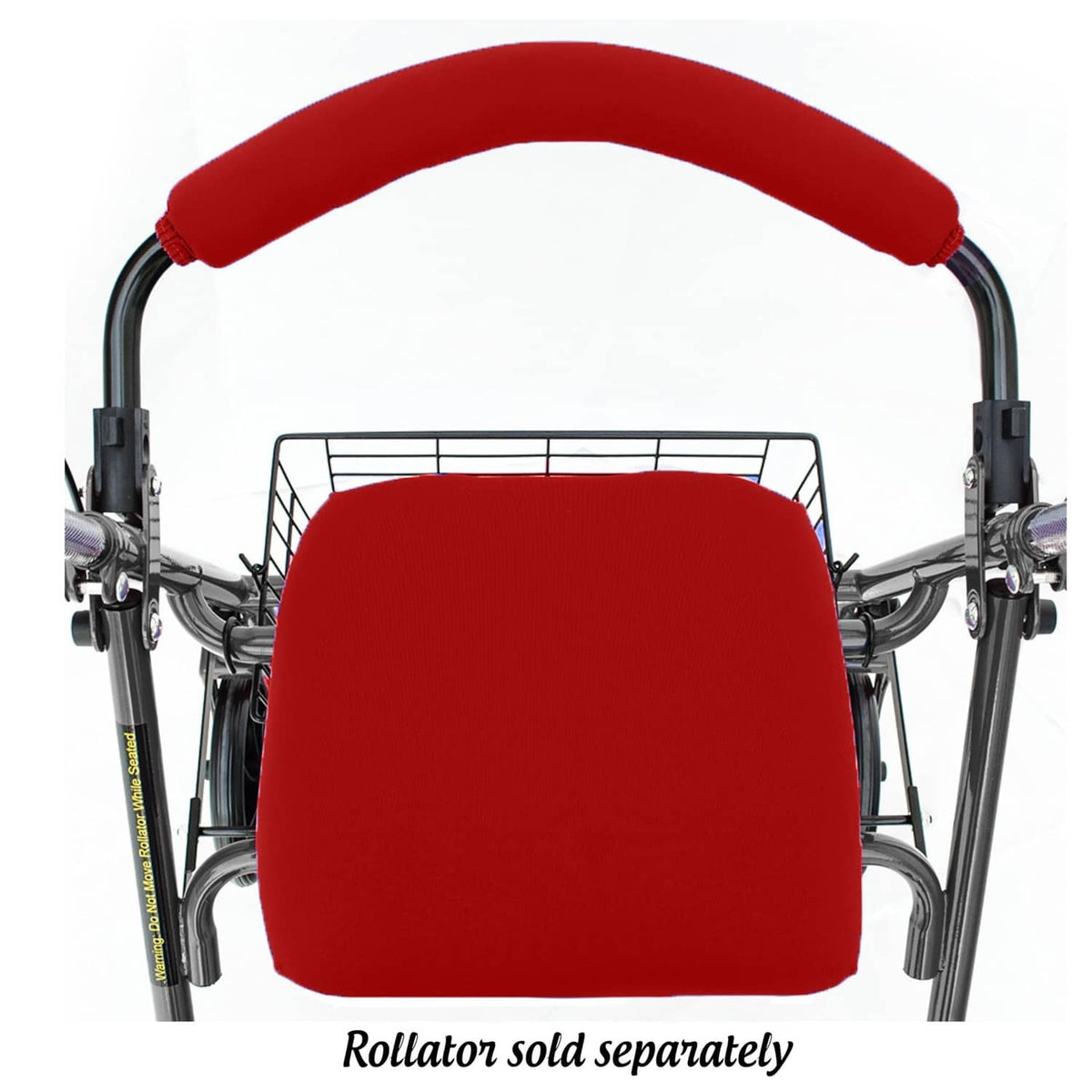Red universal rollator seat cover and backrest cover, fitted rounded pads