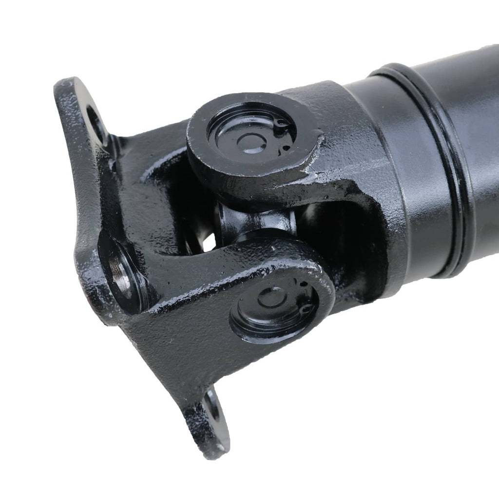 Rear prop driveshaft yoke with black U-joint housing and mounting flange