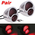 Chrome LED tail lights, round housings with dual red lens and black wiring (pair)