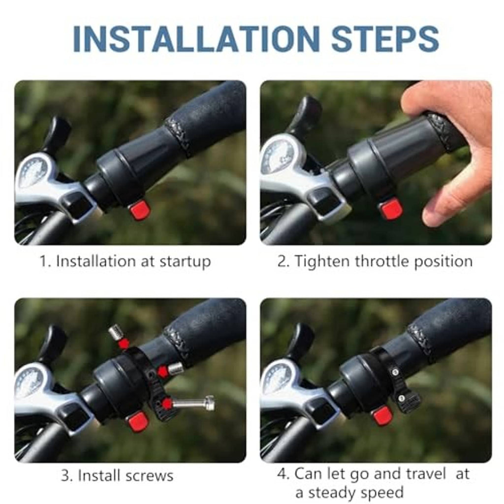 Black thumb throttle adapter with installation steps showing tightening and release