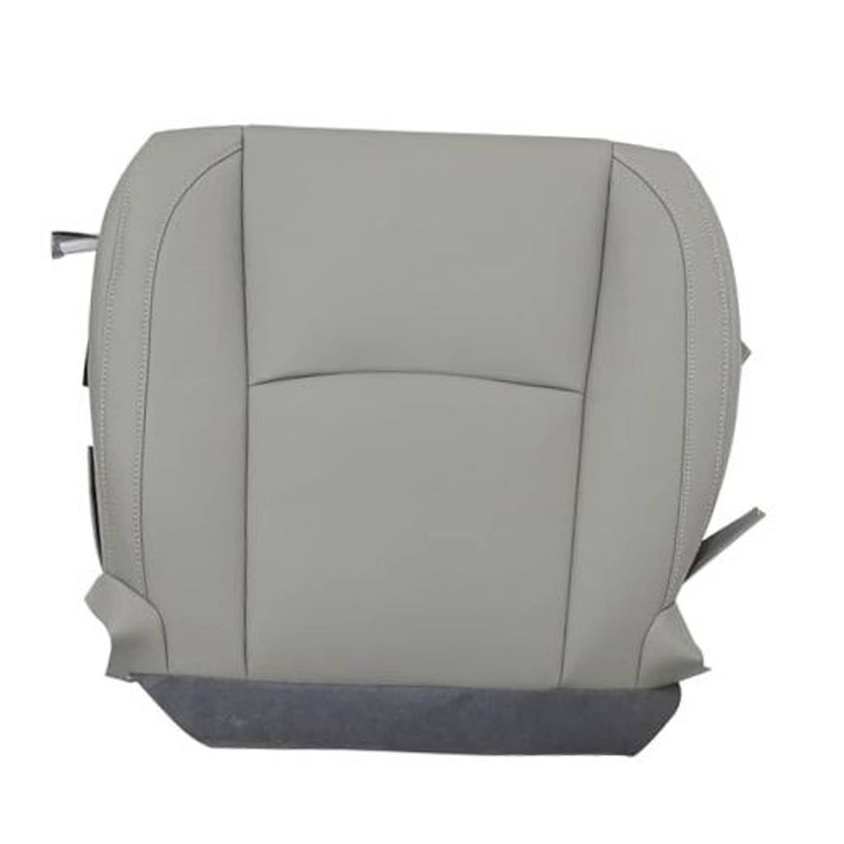 Gray leather driver-side bottom seat cover with stitched panel design