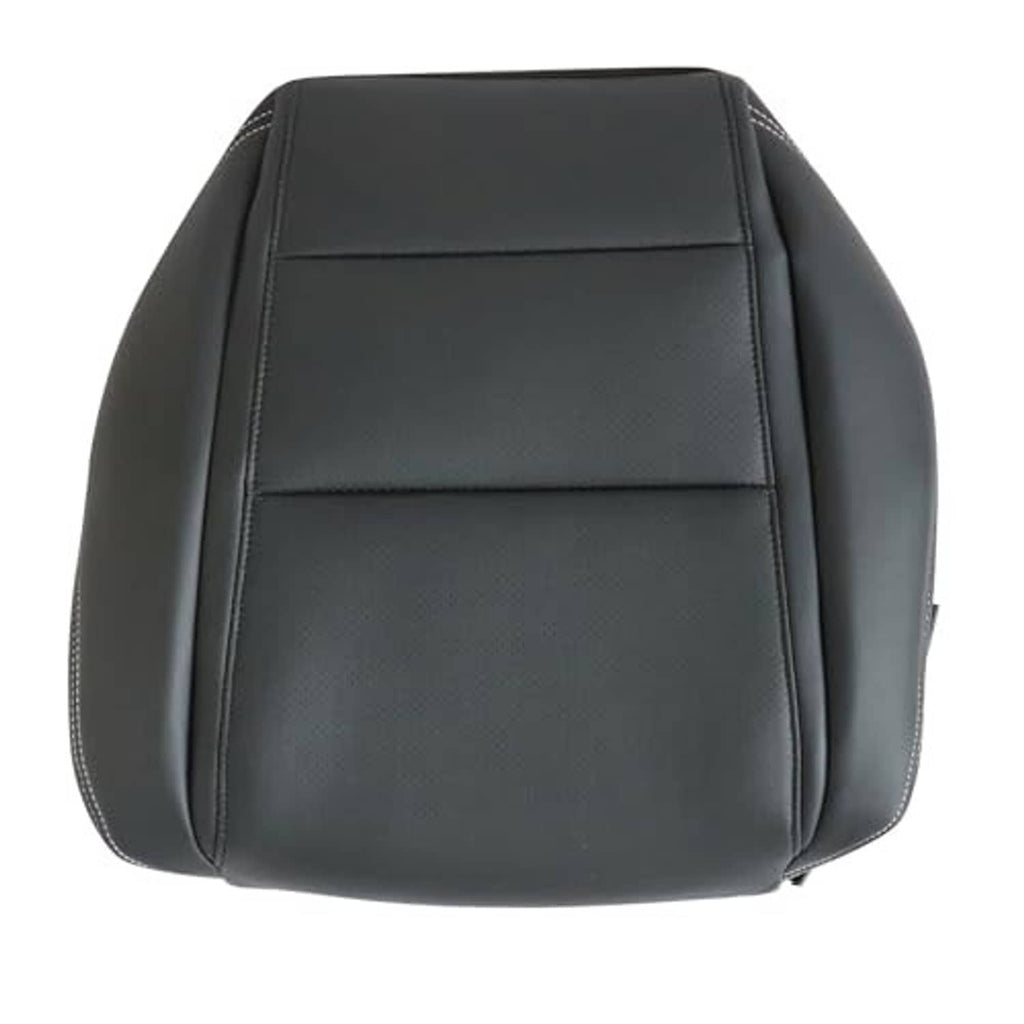 Black leather seat cover with vertical seam lines and double-stitched edges