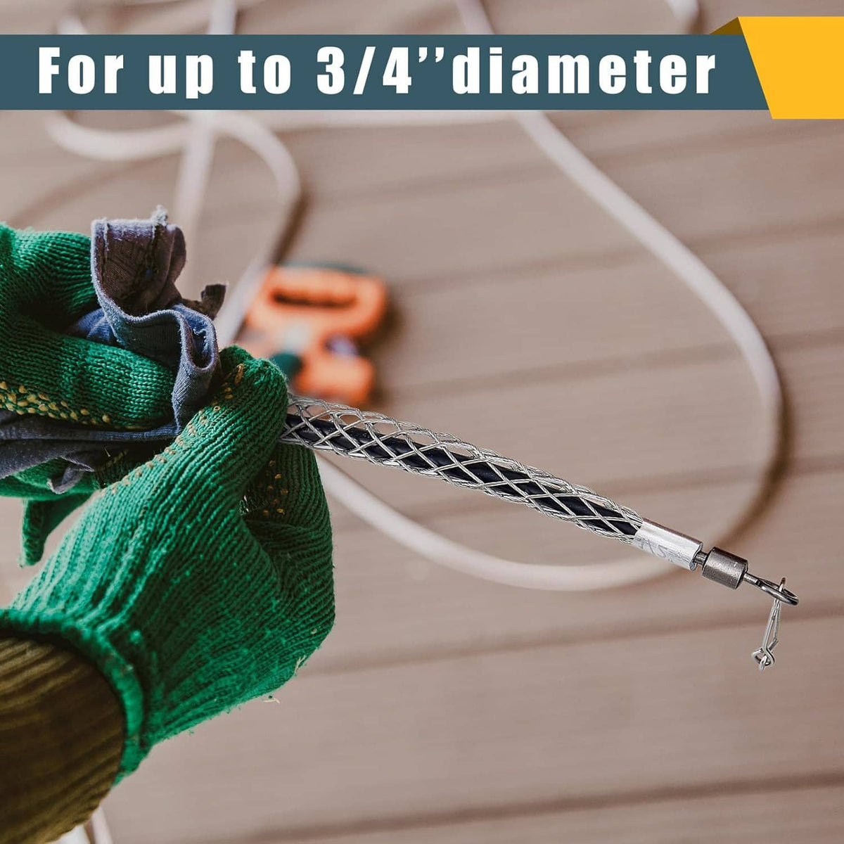 Wire pulling grip mesh cable puller for up to 3/4 in diameter with metal connector