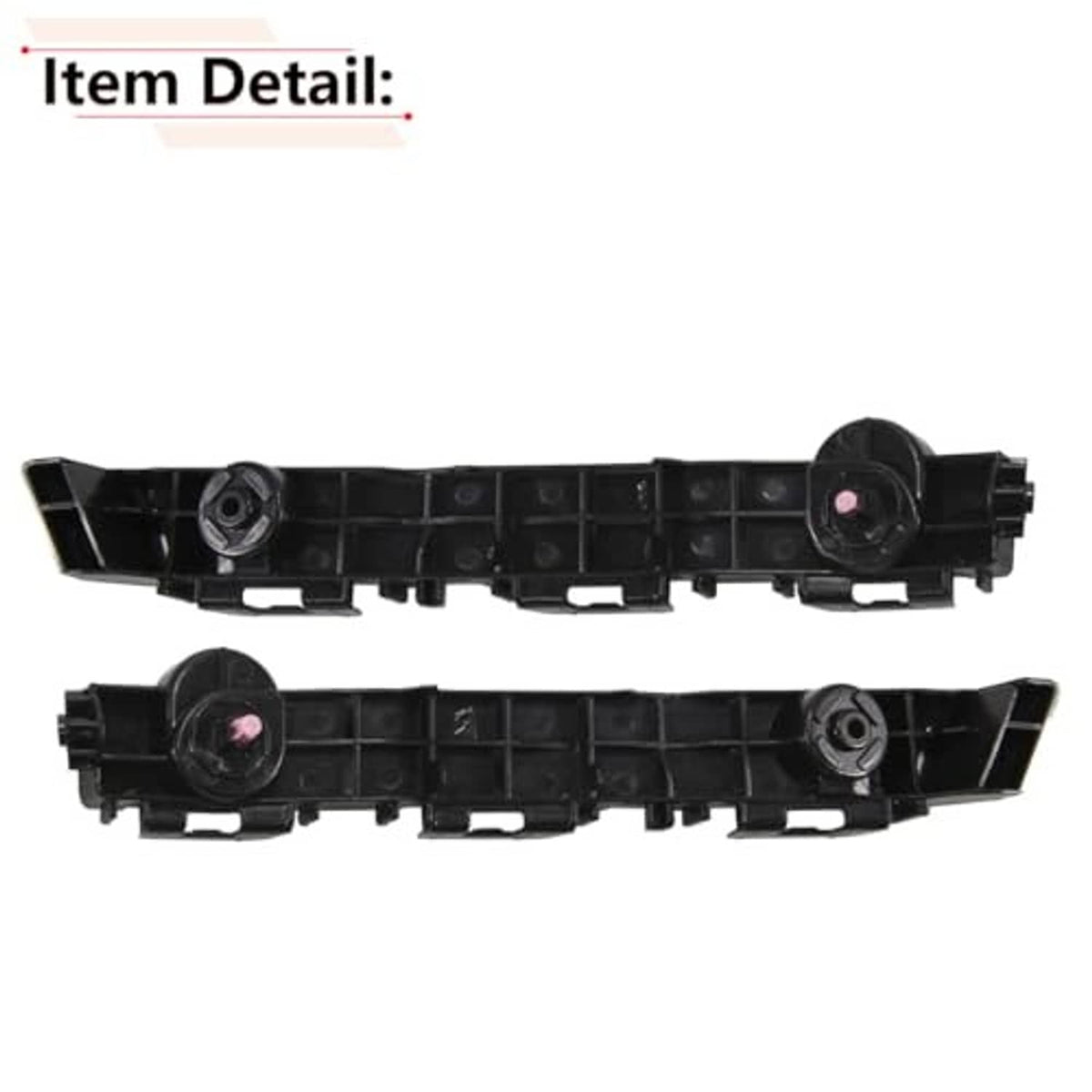 Black front bumper bracket pair with circular hardware mounts and grid channel sections