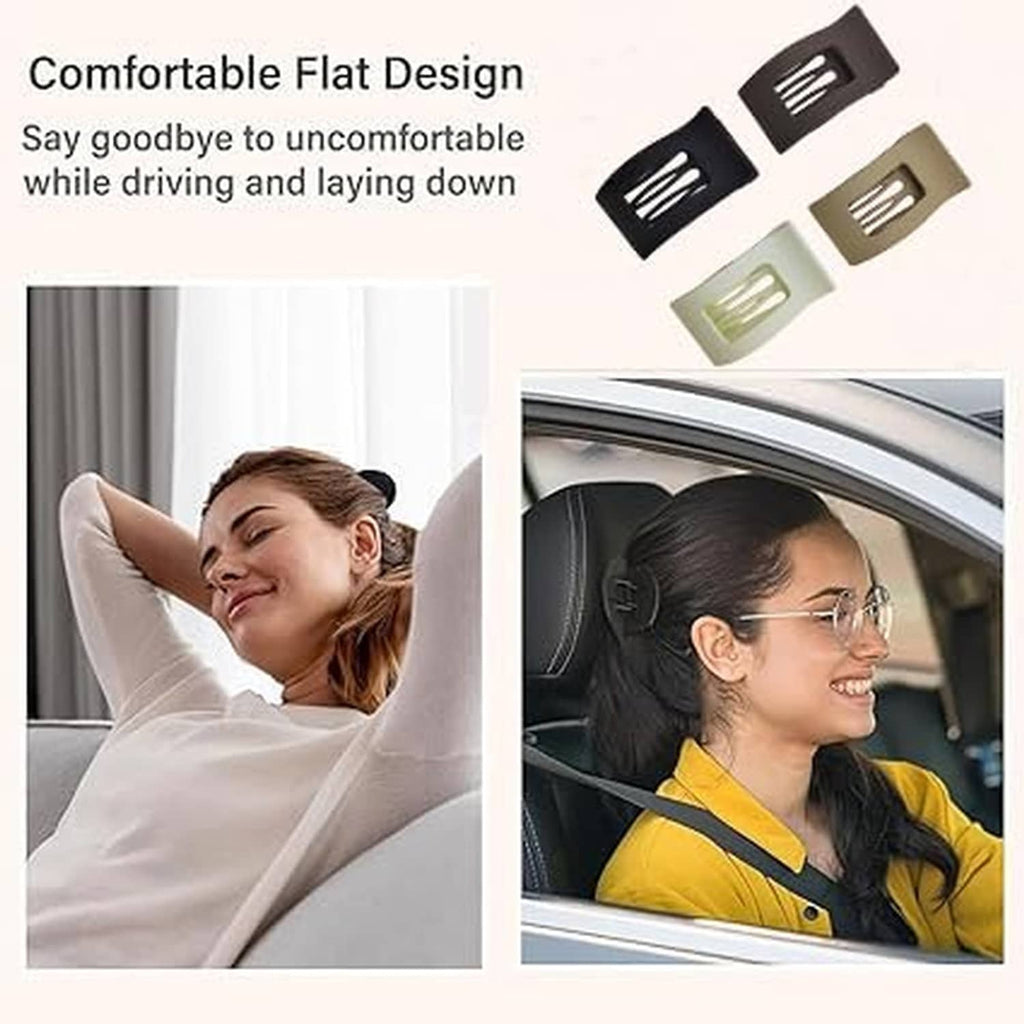 Pair of square flat claw hair clips near window car seats, black and green clips