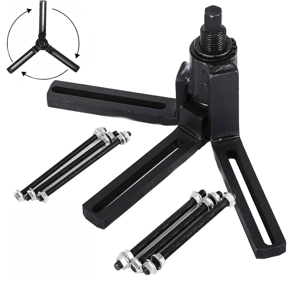 Black crankcase splitter separator tool with three support legs and threaded puller rods