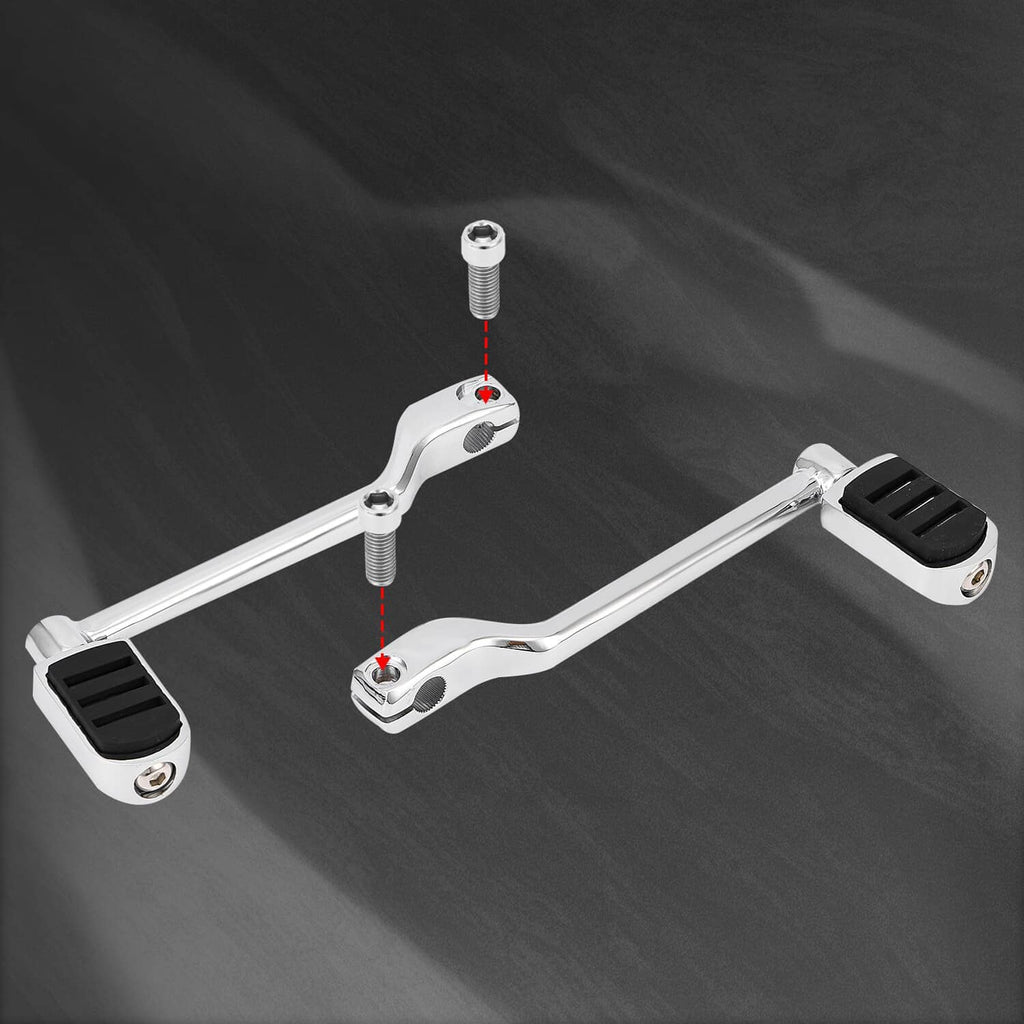 Motorcycle heel-toe shift lever kit showing two black pedals and threaded bolt mount