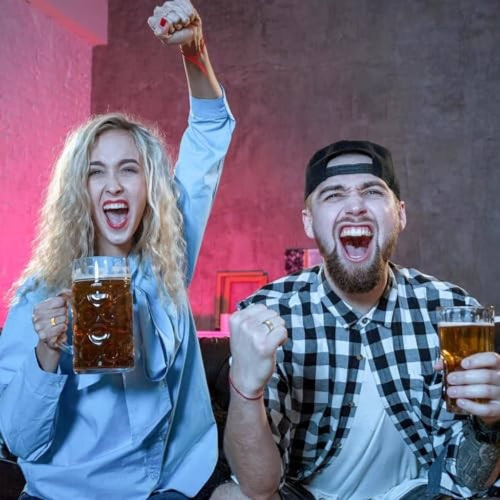 Lifestyle scene with people holding drinks; silicone ring protector not clearly visible