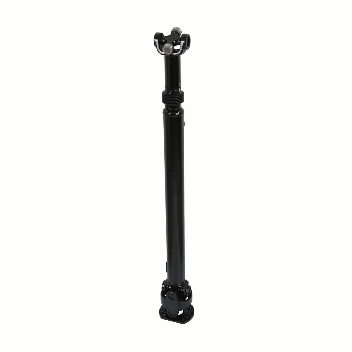 Front driveshaft prop shaft, black tubular shaft with lower universal joint end
