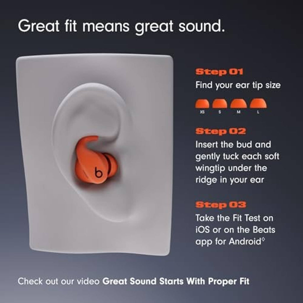 Earbud wingtip insert diagram with orange earbud tip and black earbud