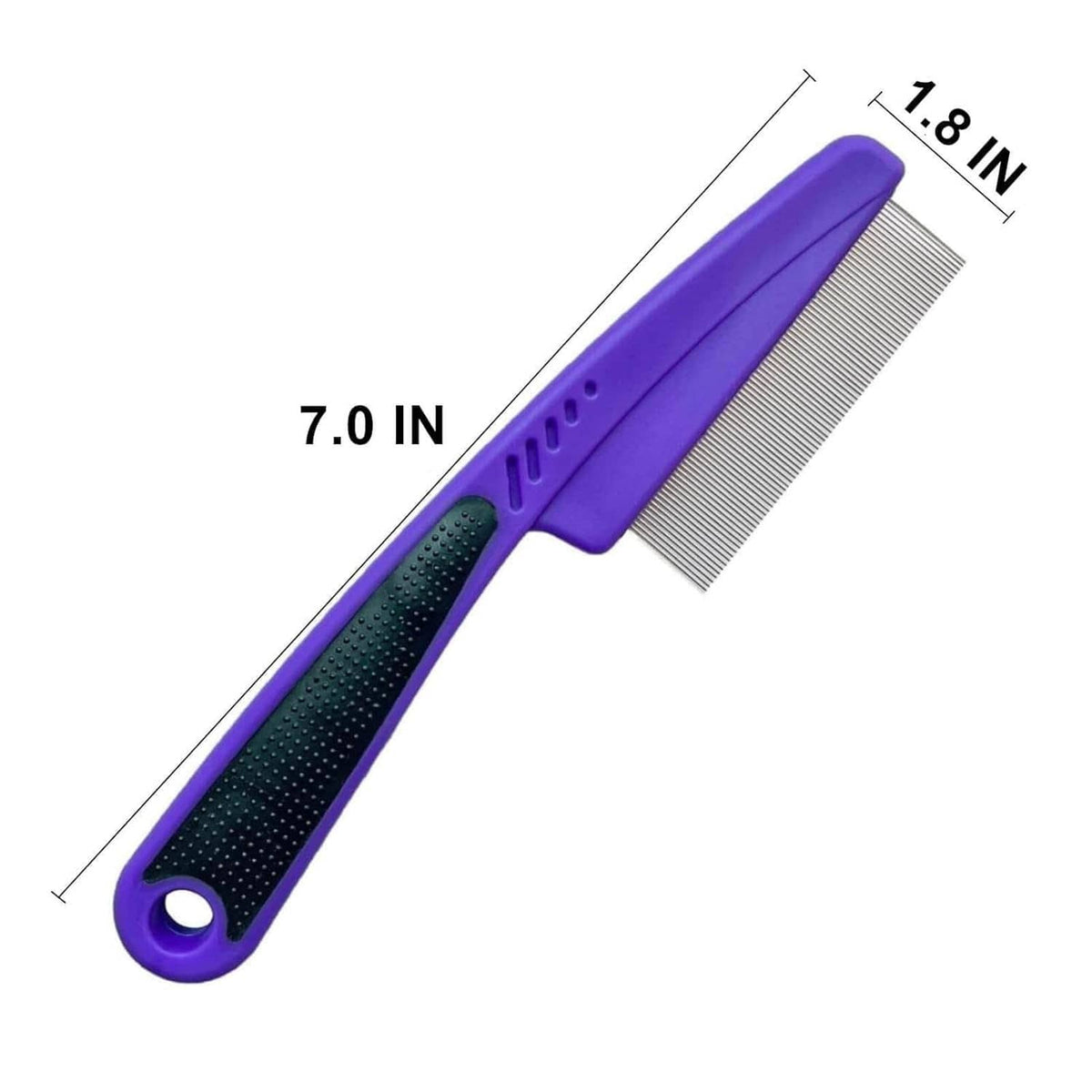 Purple flea comb with fine metal teeth, 0.1 mm needle pitch; 7 in length