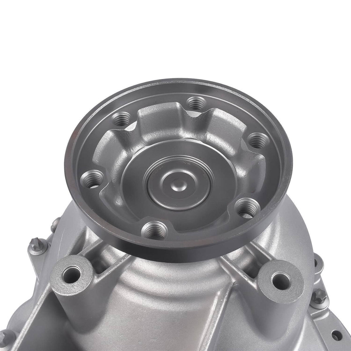 Transfer case assembly end plate with bolt holes and central bearing recess