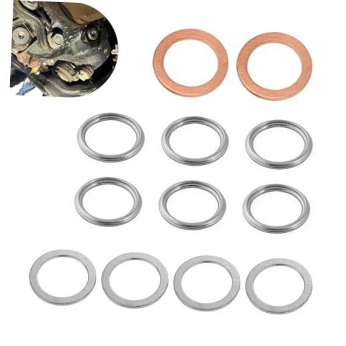 Copper and silver transmission drain gasket kit, 12 circular seals