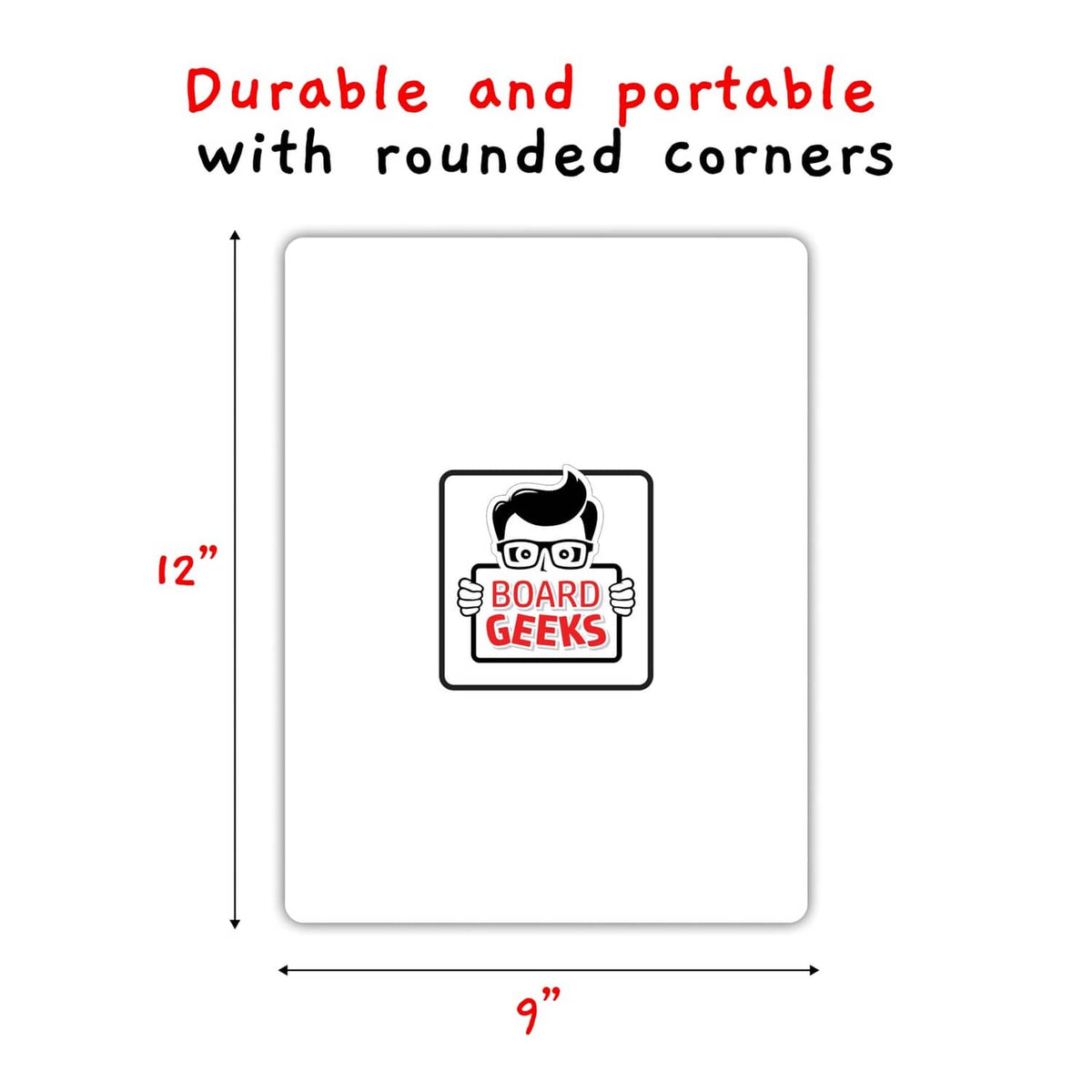 White dry-erase lapboard with rounded corners and Board Geeks logo