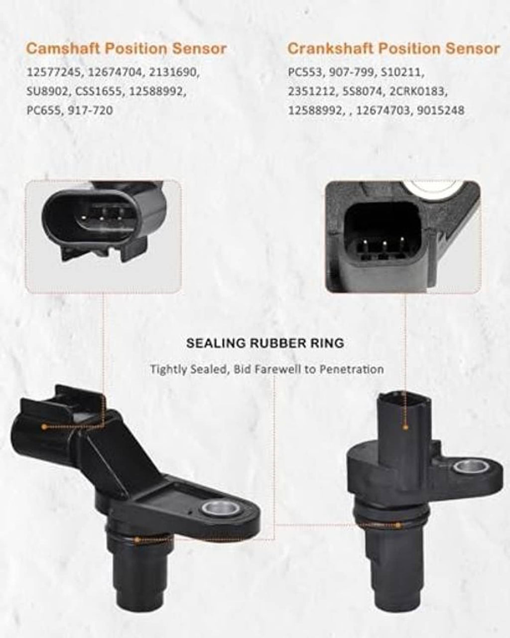 Camshaft and crankshaft position sensors with sealing ring, black housings