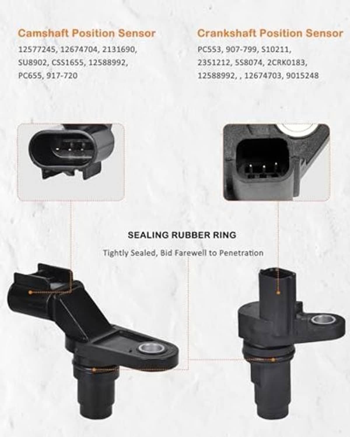Camshaft and crankshaft position sensors with sealing ring, black housings