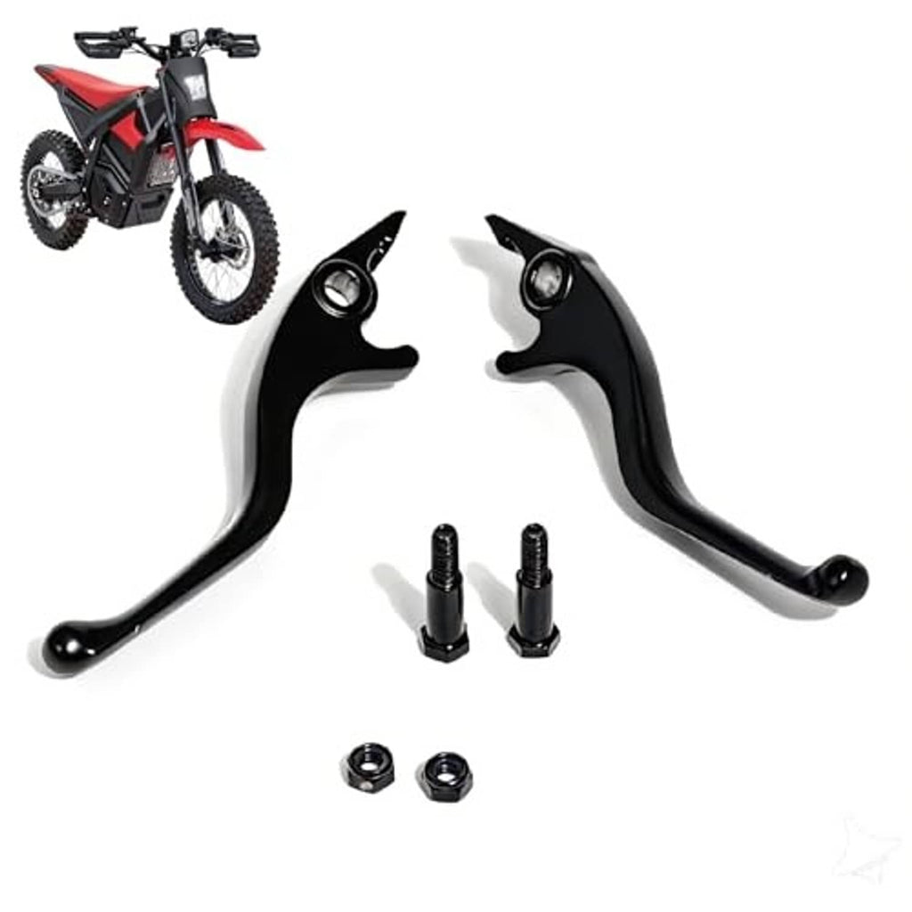 Black ebike brake lever set with screw adjusters, screws, and mounting nuts