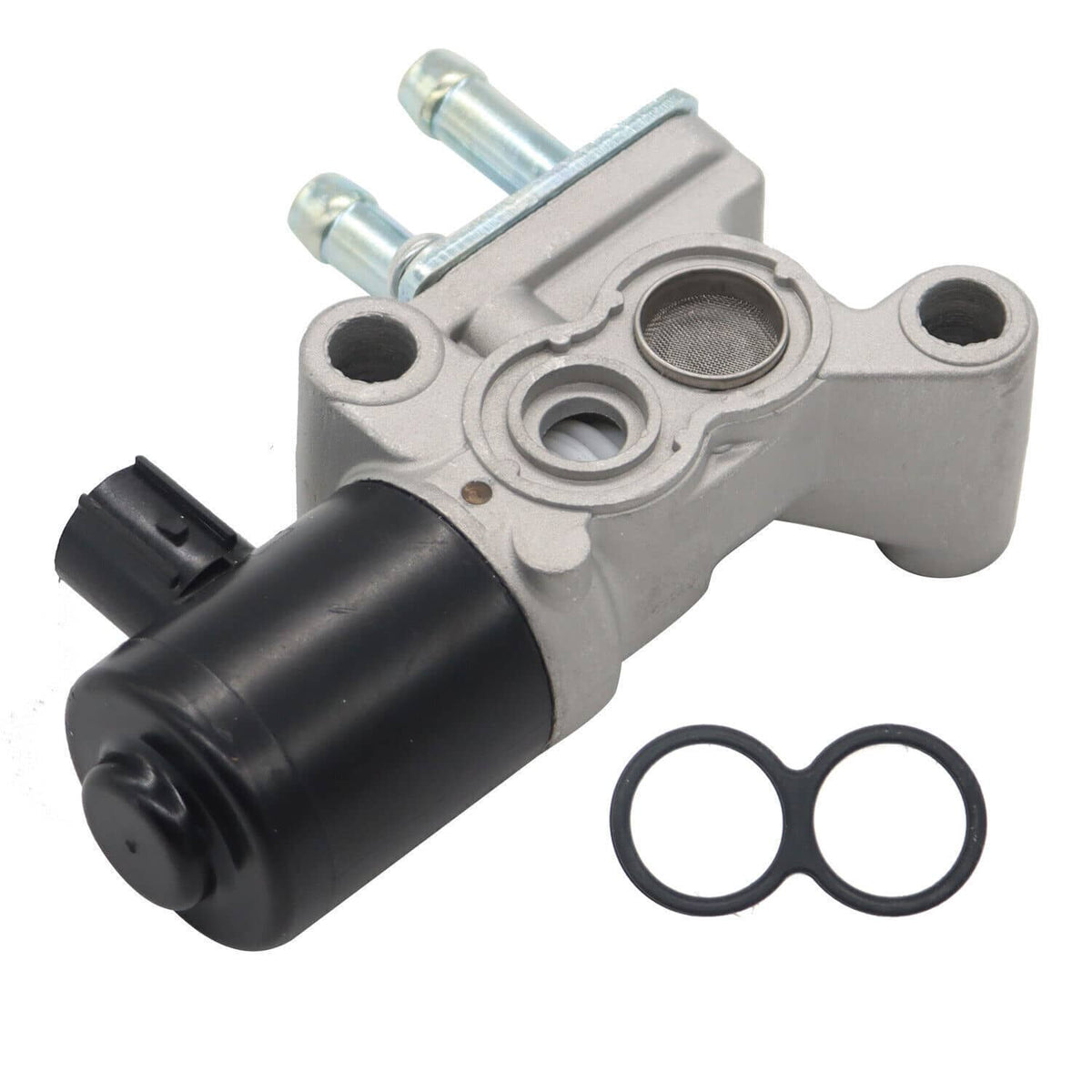 Idle air control valve with black solenoid body and round rubber gasket
