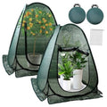2-piece pop-up plant shade tents, dark green mesh covers with front zip openings