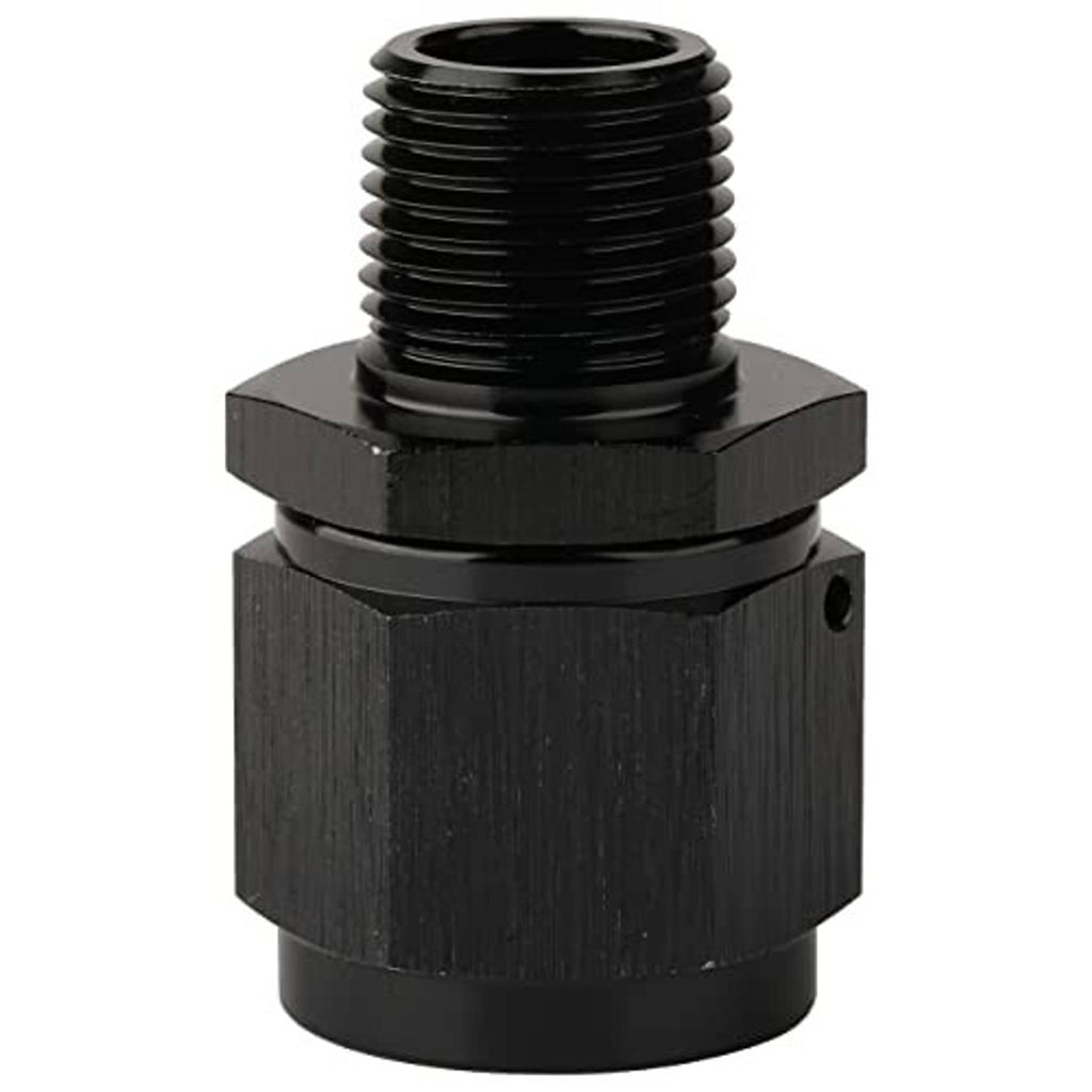 Black flare swivel adapter with hex body and external 10AN threads, 3/8 NPT male
