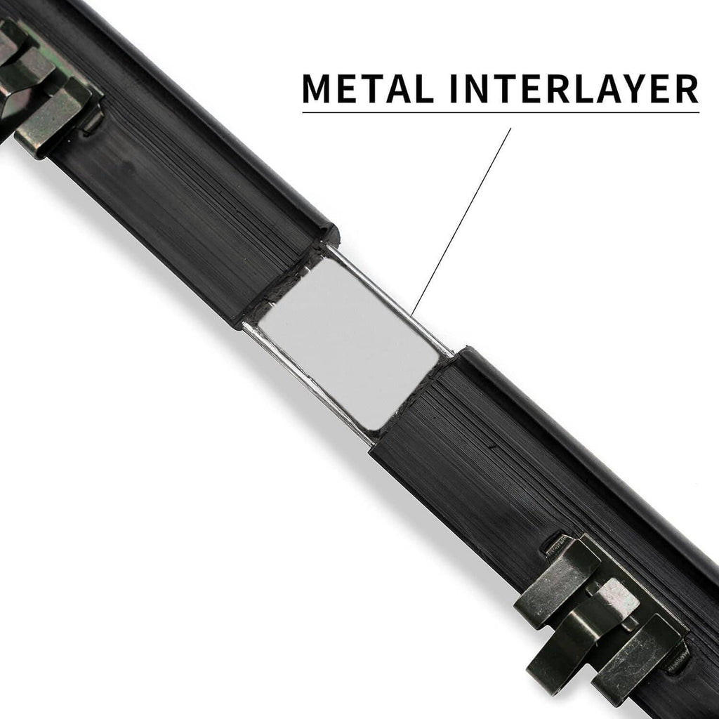 Black rubber sweep seal strip with metal interlayer and mounting clips